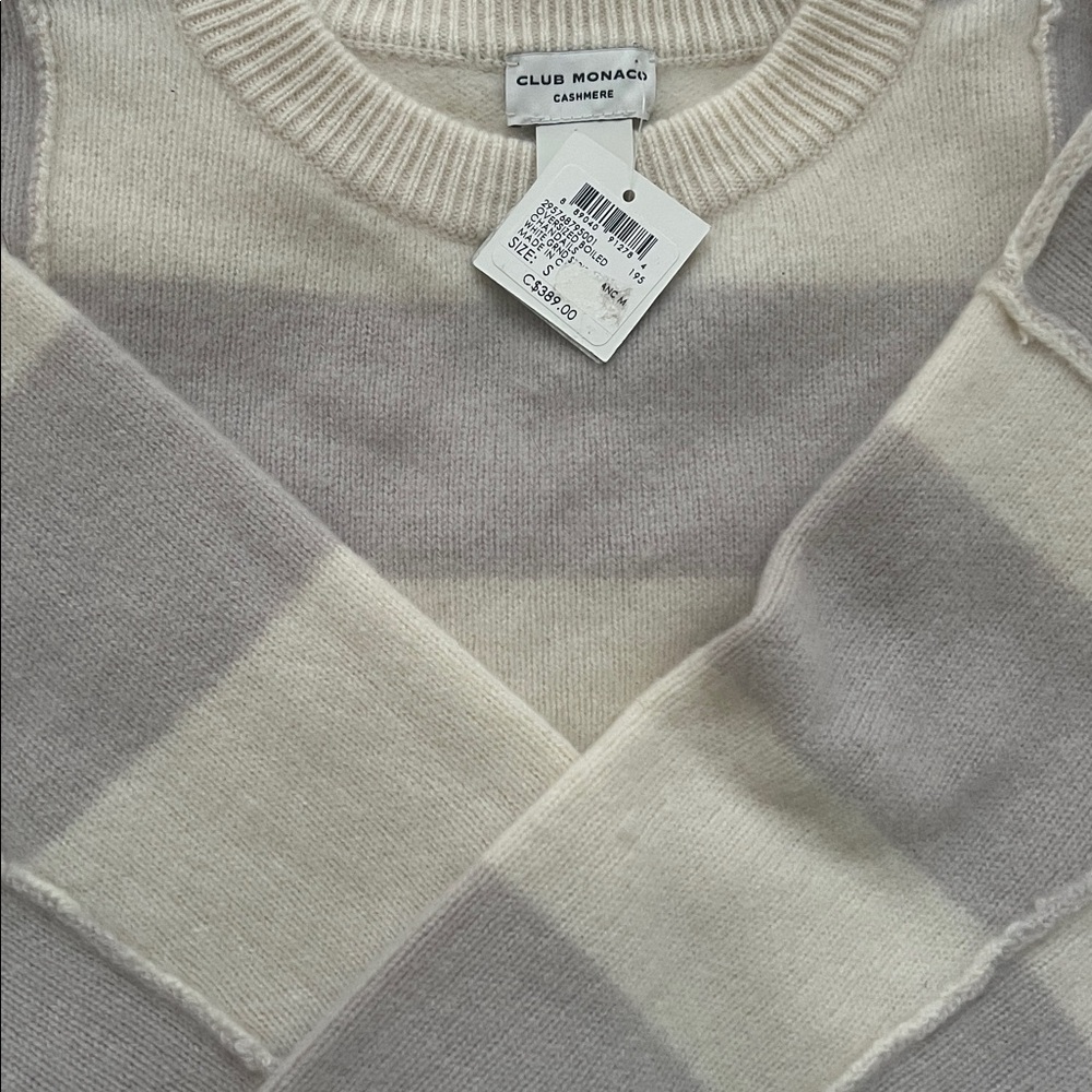 Club Monaco Oversized Boiled Cashmere Sweater Cream and Tan Striped - Picture 4 of 4